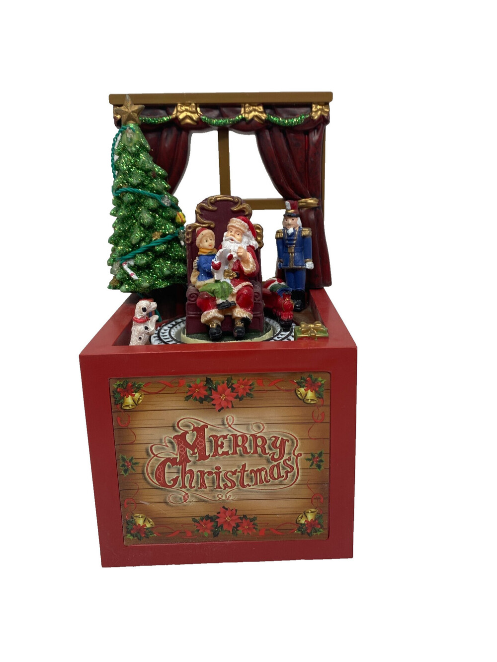 Moments in Time Santa Christmas Music Box Animated Train LED Lights Nutcracker